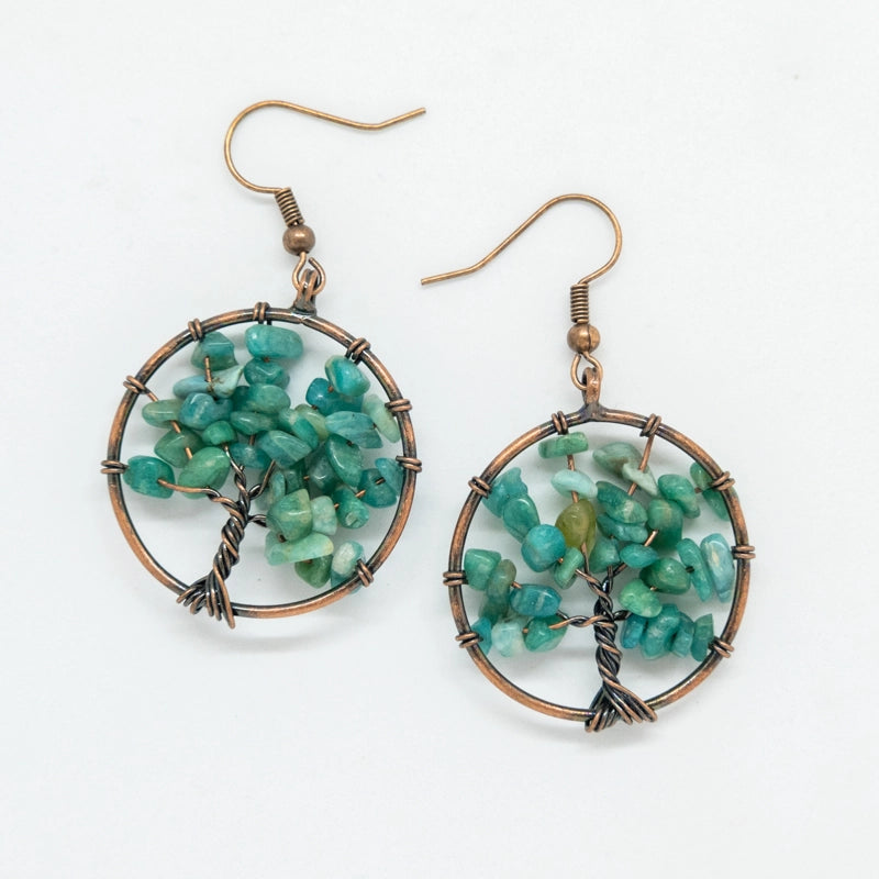 Earrings with a turquoise tree