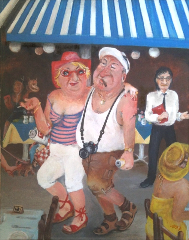 Painting showing foreigners in the bar street